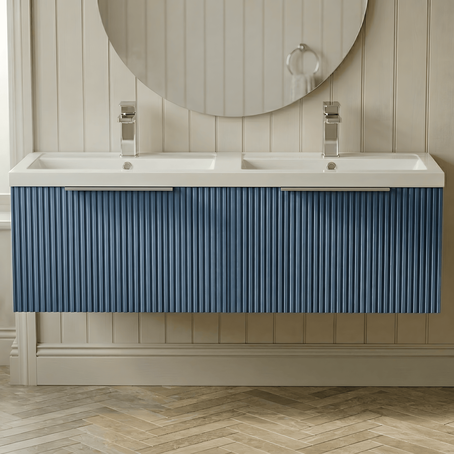 [BFFF394C] Tixall Fluted Front Wall Hung Vanity Basin Unit with Choice of Size, Colour and Handle Options - Silo