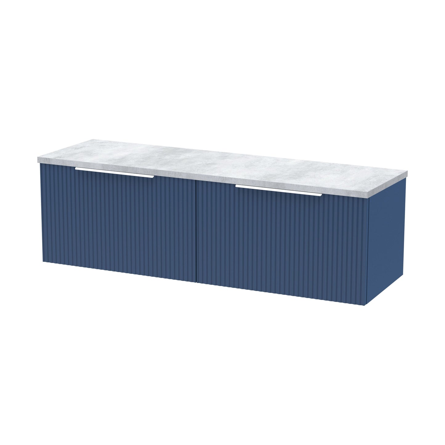 [BFFF394LBG2] Tixall Fluted 2 Drawer Wall Hung Vanity Unit with Laminate Worktop, Satin Blue, 1200mm - Cutout