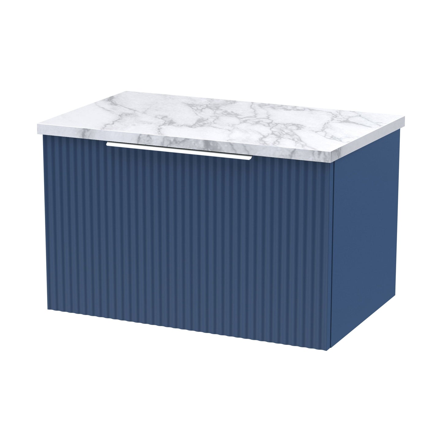 [BFFF394LCM] Tixall Fluted 1 Drawer Wall Hung Vanity Unit with Laminate Worktop, Satin Blue, 600mm - Cutout