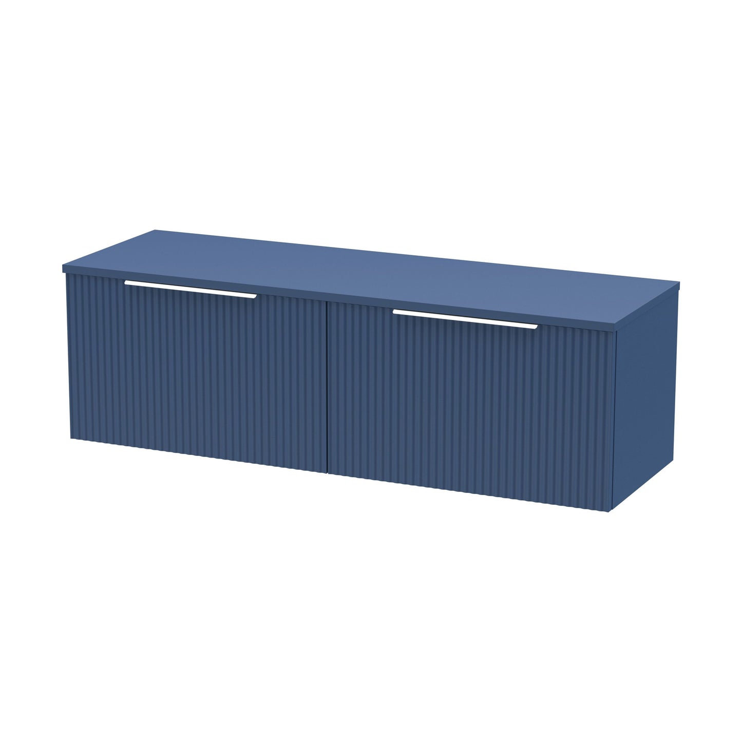 [BFFF394W2] Tixall Fluted 2 Drawer Wall Hung Vanity Unit with Worktop, Satin Blue, 1200mm - Cutout