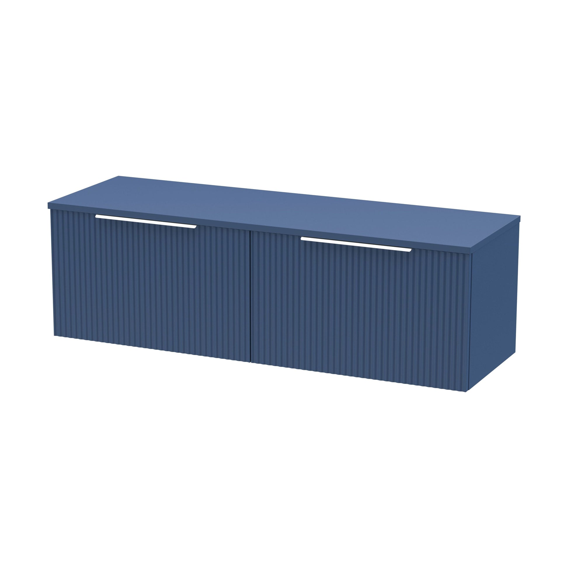 [BFFF394W2] Tixall Fluted 2 Drawer Wall Hung Vanity Unit with Worktop, Satin Blue, 1200mm - Cutout
