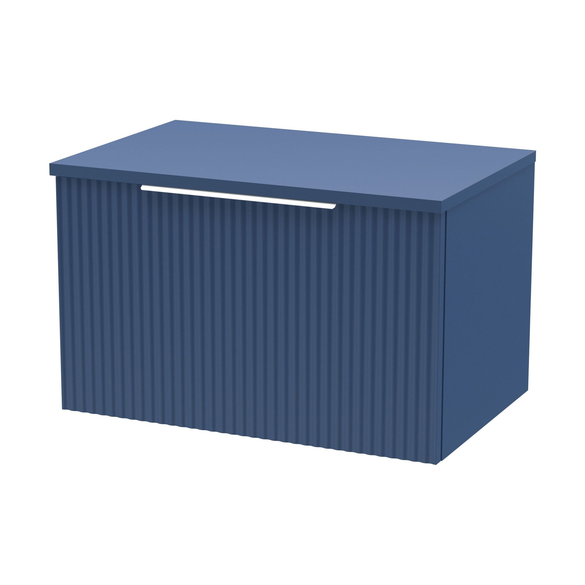 [BFFF394W] Tixall Fluted 1 Drawer Wall Hung Vanity Unit with Worktop, Satin Blue, 600mm - Cutout