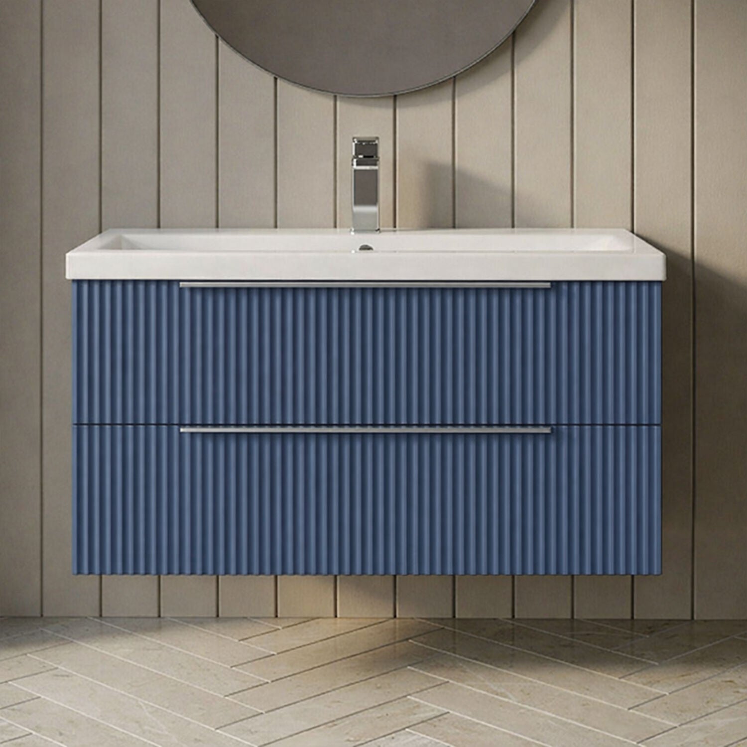 [BFFF395A] Tixall Fluted Front Wall Hung Vanity Basin Unit 800mm - 2 Drawer - Silo
