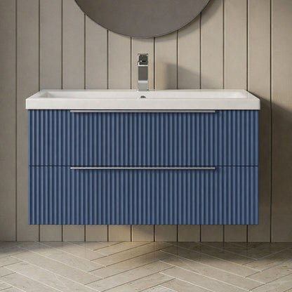 [BFFF395A] Tixall Fluted Front Wall Hung Vanity Basin Unit 800mm - 2 Drawer - Silo