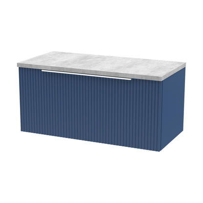 [BFFF396LBG] Tixall Fluted 1 Drawer Wall Hung Vanity Unit with Laminate Worktop, Satin Blue, 800mm - Cutout
