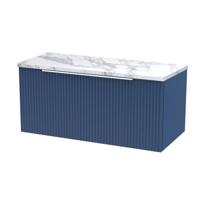 [BFFF396LCM] Tixall Fluted 1 Drawer Wall Hung Vanity Unit with Laminate Worktop, Satin Blue, 800mm - Cutout