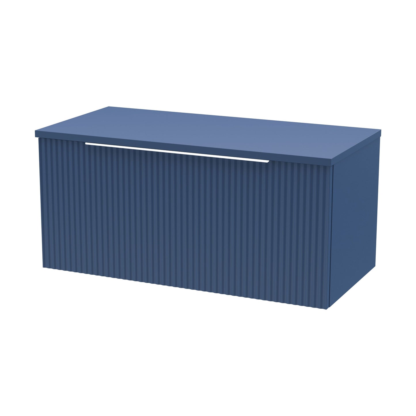 [BFFF396W] Tixall Fluted 1 Drawer Wall Hung Vanity Unit with Worktop, Satin Blue, 800mm - Cutout