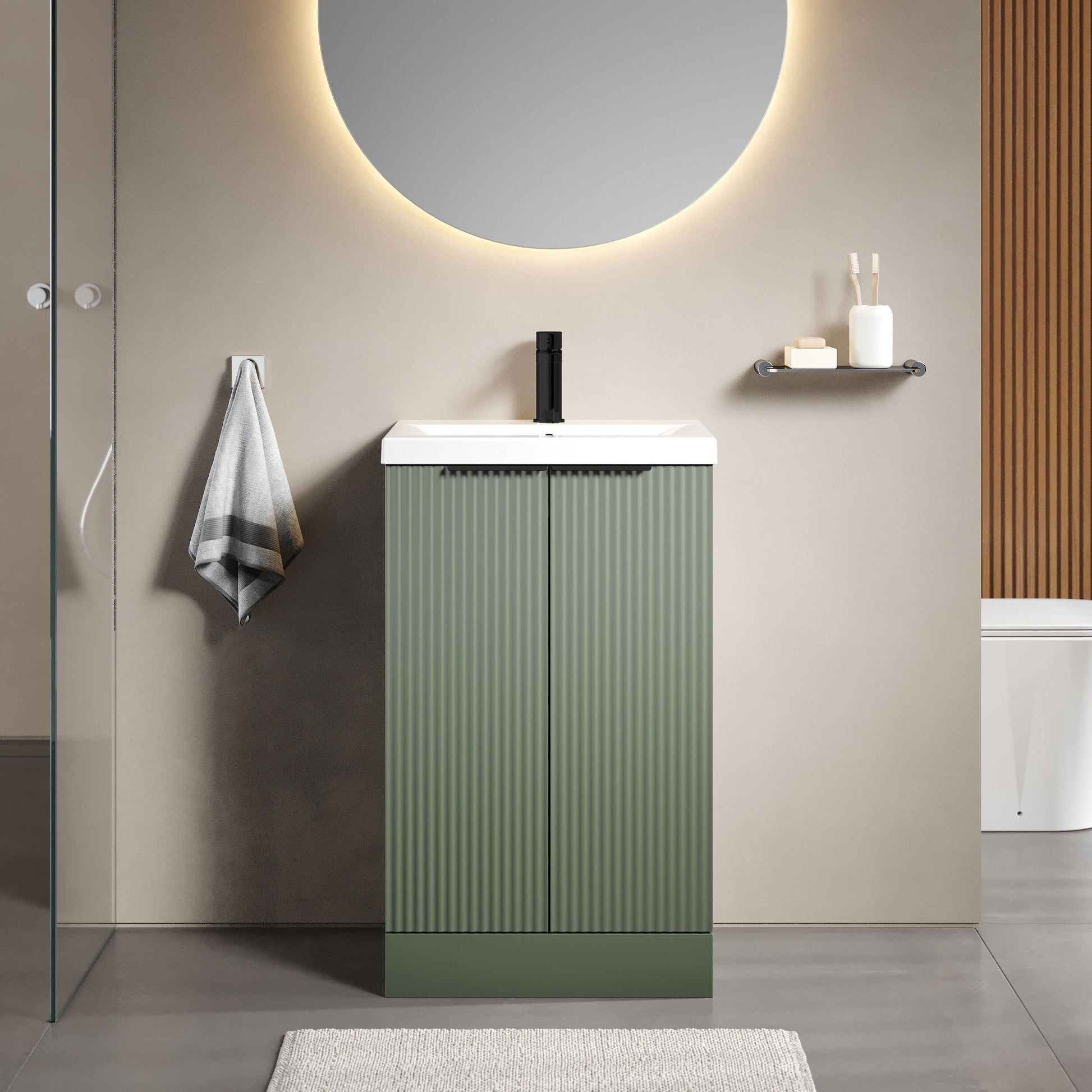 [BFFF823AH224] Tixall Fluted Front Floor Standing Vanity Basin Unit with Choice of Size, Colour and Handle Options - Lifestyle 1