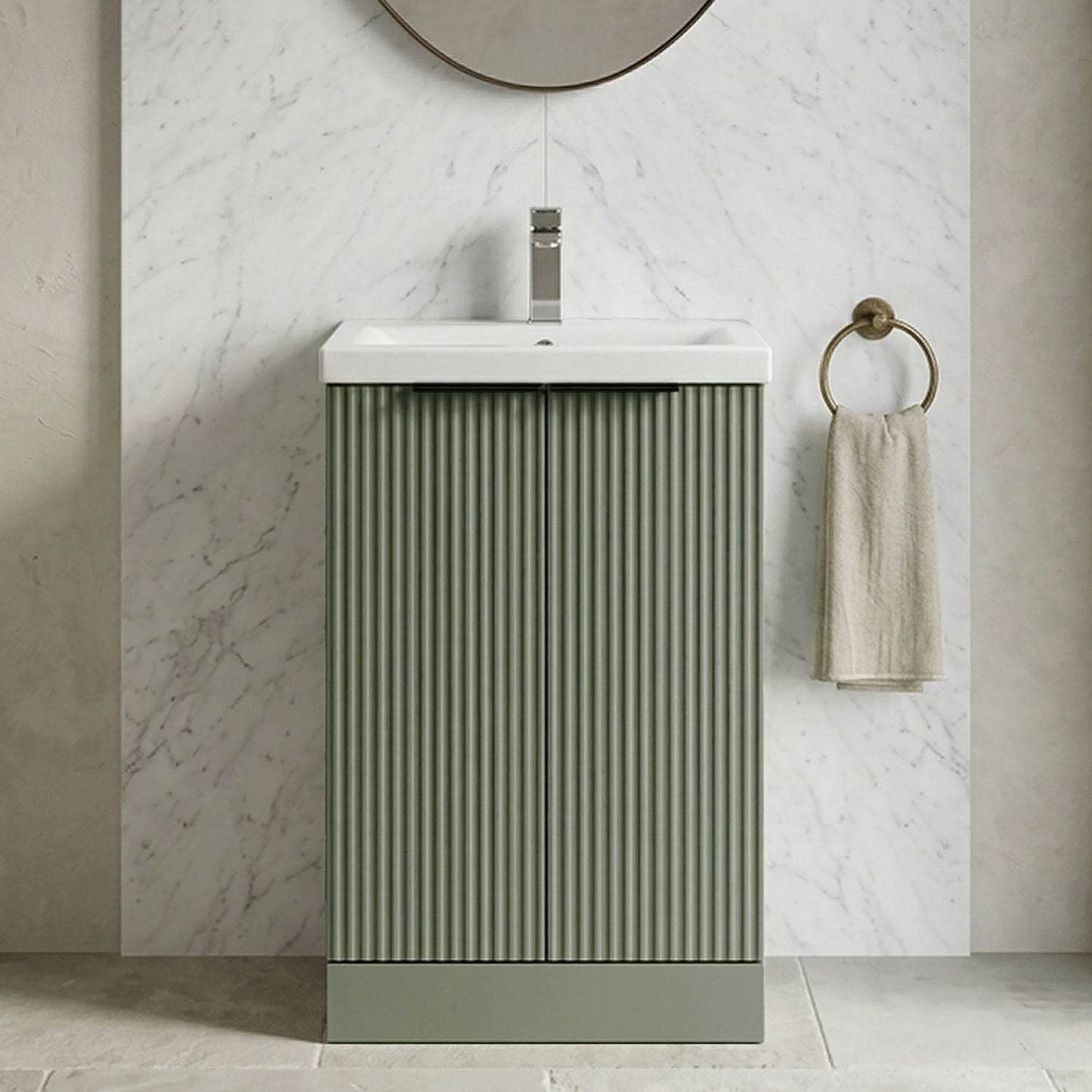 [BFFF823AH224] Tixall Fluted Front Floor Standing Vanity Basin Unit with Choice of Size, Colour and Handle Options - Silo