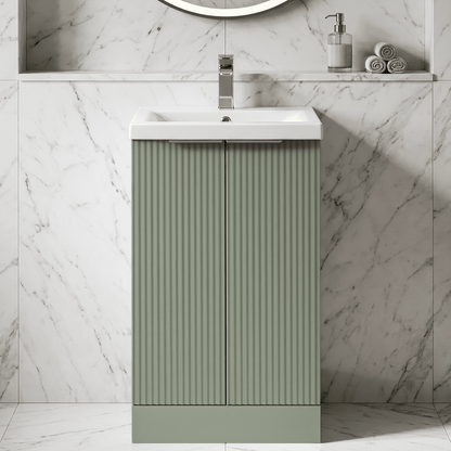 [BFFF823A] Tixall Fluted Front Floor Standing Vanity Basin Unit with Choice of Size, Colour and Handle Options - Silo