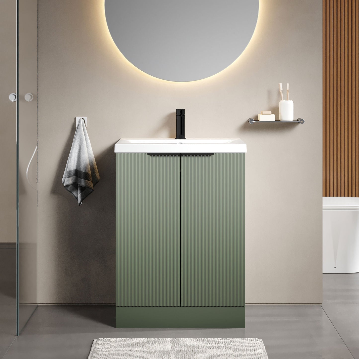 [BFFF825AH224] Tixall Fluted Front Floor Standing Vanity Basin Unit with Choice of Size, Colour and Handle Options - Lifestyle 1