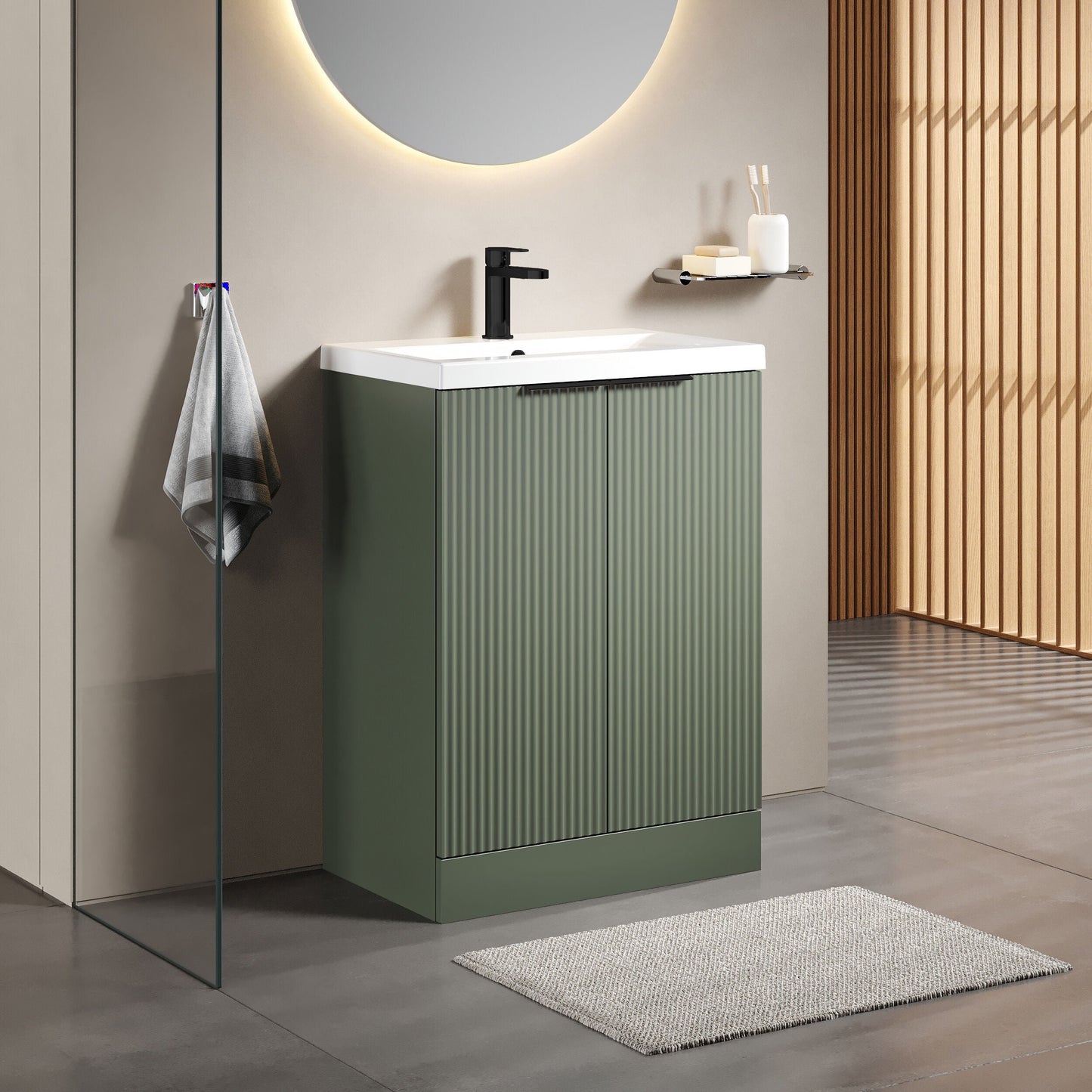 [BFFF825AH224] Tixall Fluted Front Floor Standing Vanity Basin Unit with Choice of Size, Colour and Handle Options - Lifestyle 3