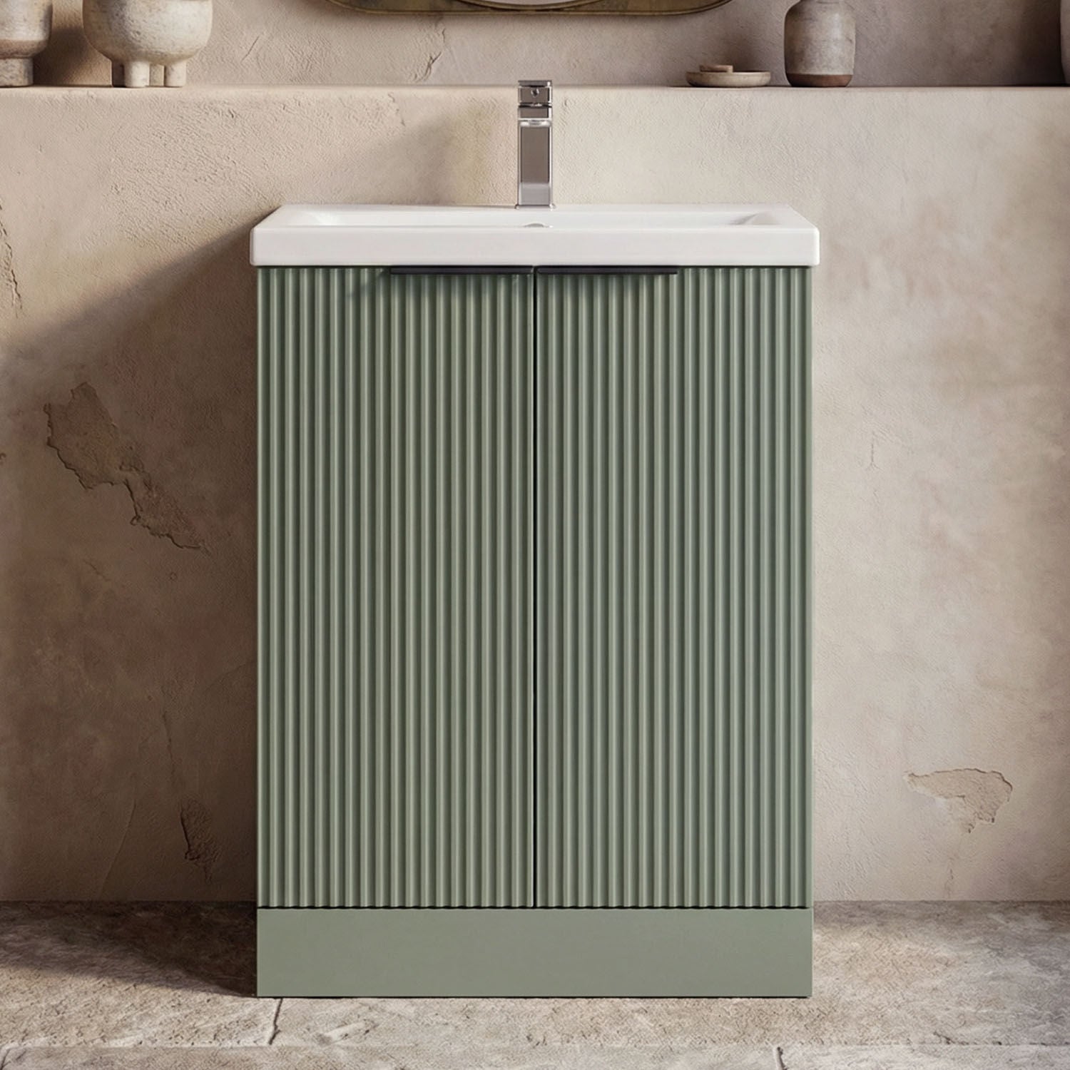 [BFFF825AH224] Tixall Fluted Front Floor Standing Vanity Basin Unit with Choice of Size, Colour and Handle Options - Silo