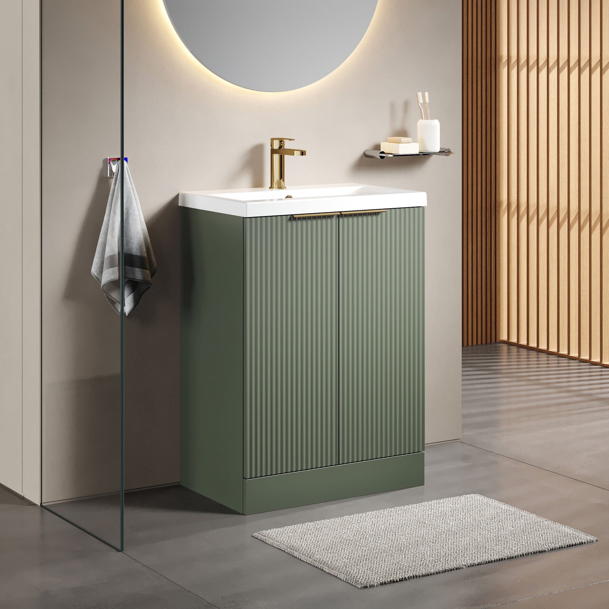 [BFFF825AH324] Tixall Fluted Front Floor Standing Vanity Basin Unit with Choice of Size, Colour and Handle Options - Lifestyle 3