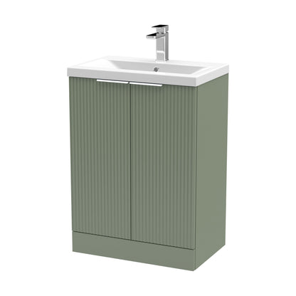 [BFFF825A] Balterley Fluted Front Floor Standing 2 Door Vanity Basin Unit with Ceramic Basin 600mm - Satin Green - Cutout