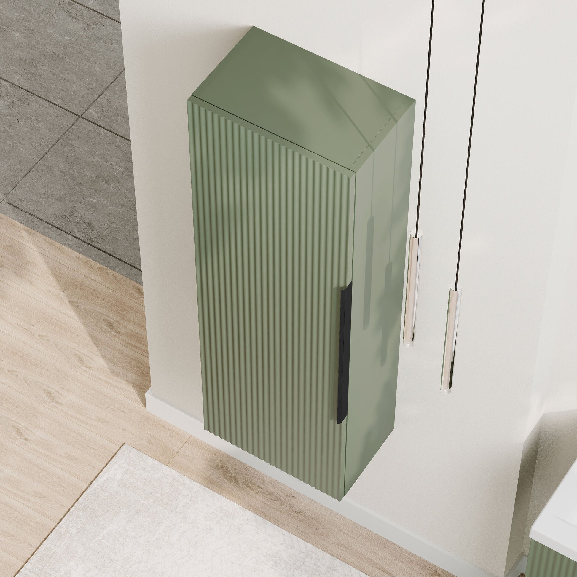 [BFFF862H225] Tixall Fluted Wall Hung Tall Bathroom Storage Unit, 400mm, Multiple Colours and Handle Options - Lifestyle 2
