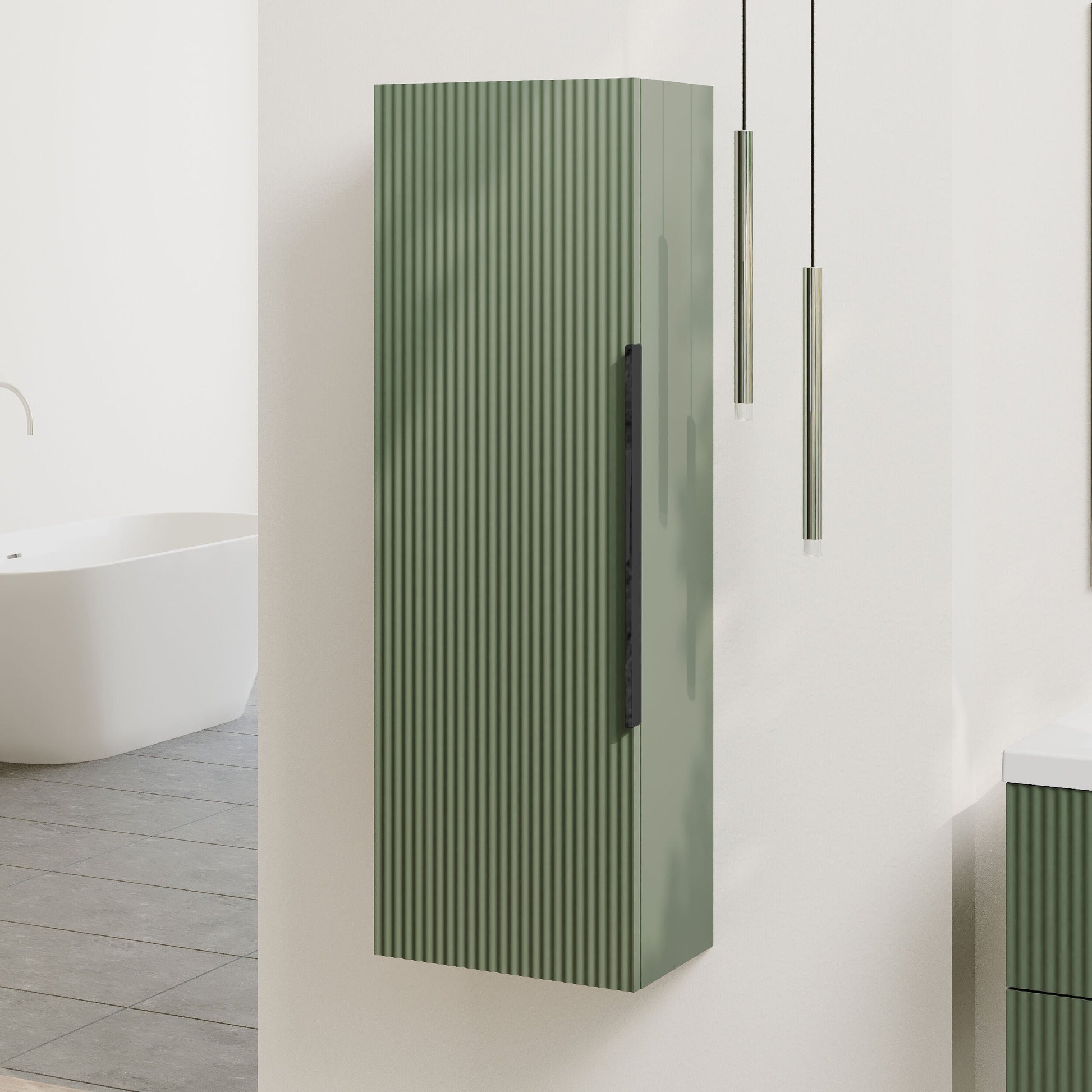[BFFF862H225] Tixall Fluted Wall Hung Tall Bathroom Storage Unit, 400mm, Multiple Colours and Handle Options - Lifestyle 3