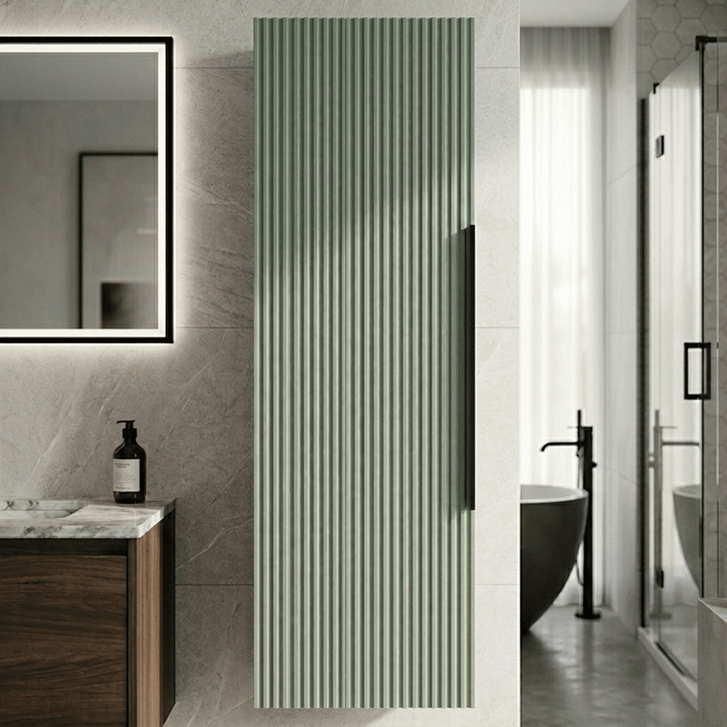 [BFFF862H225] Tixall Fluted Wall Hung Tall Bathroom Storage Unit, 400mm, Multiple Colours and Handle Options - Silo
