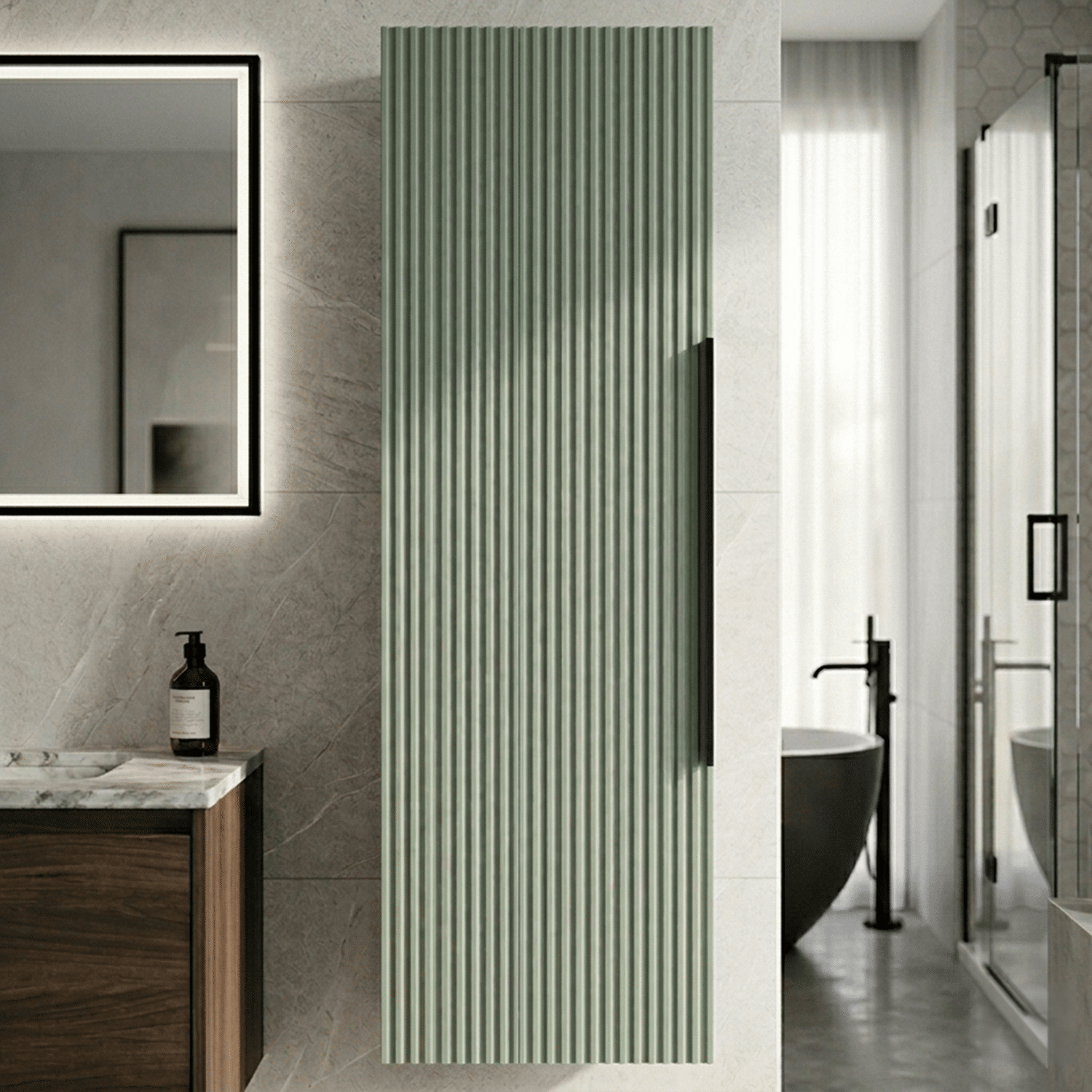 [BFFF862H225] Tixall Fluted Wall Hung Tall Bathroom Storage Unit, 400mm, Multiple Colours and Handle Options - Silo
