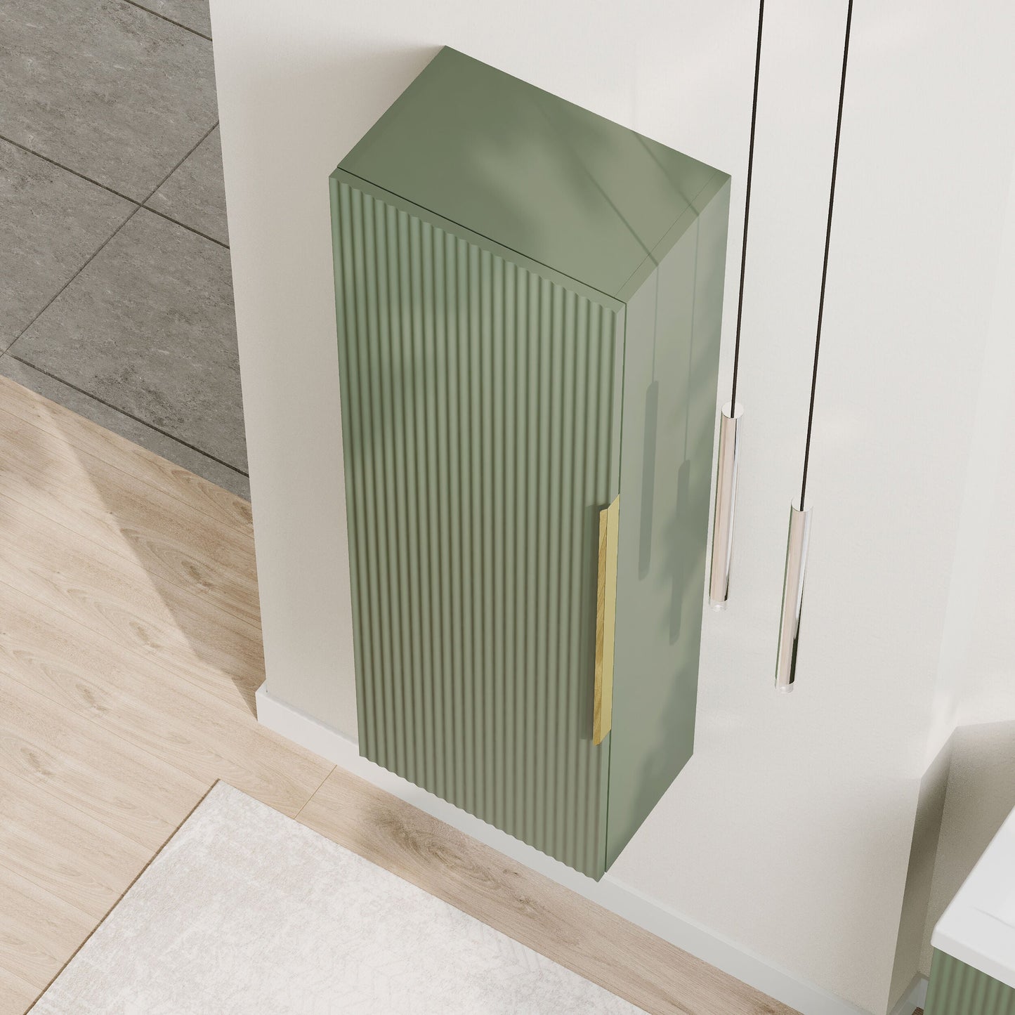 [BFFF862H325] Tixall Fluted Wall Hung Tall Bathroom Storage Unit, 400mm, Multiple Colours and Handle Options - Lifestyle 2