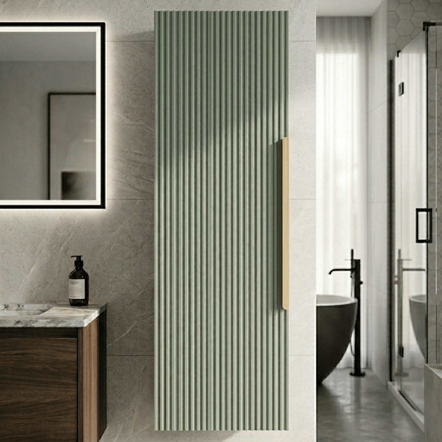 [BFFF862H325] Tixall Fluted Wall Hung Tall Bathroom Storage Unit, 400mm, Multiple Colours and Handle Options - Silo