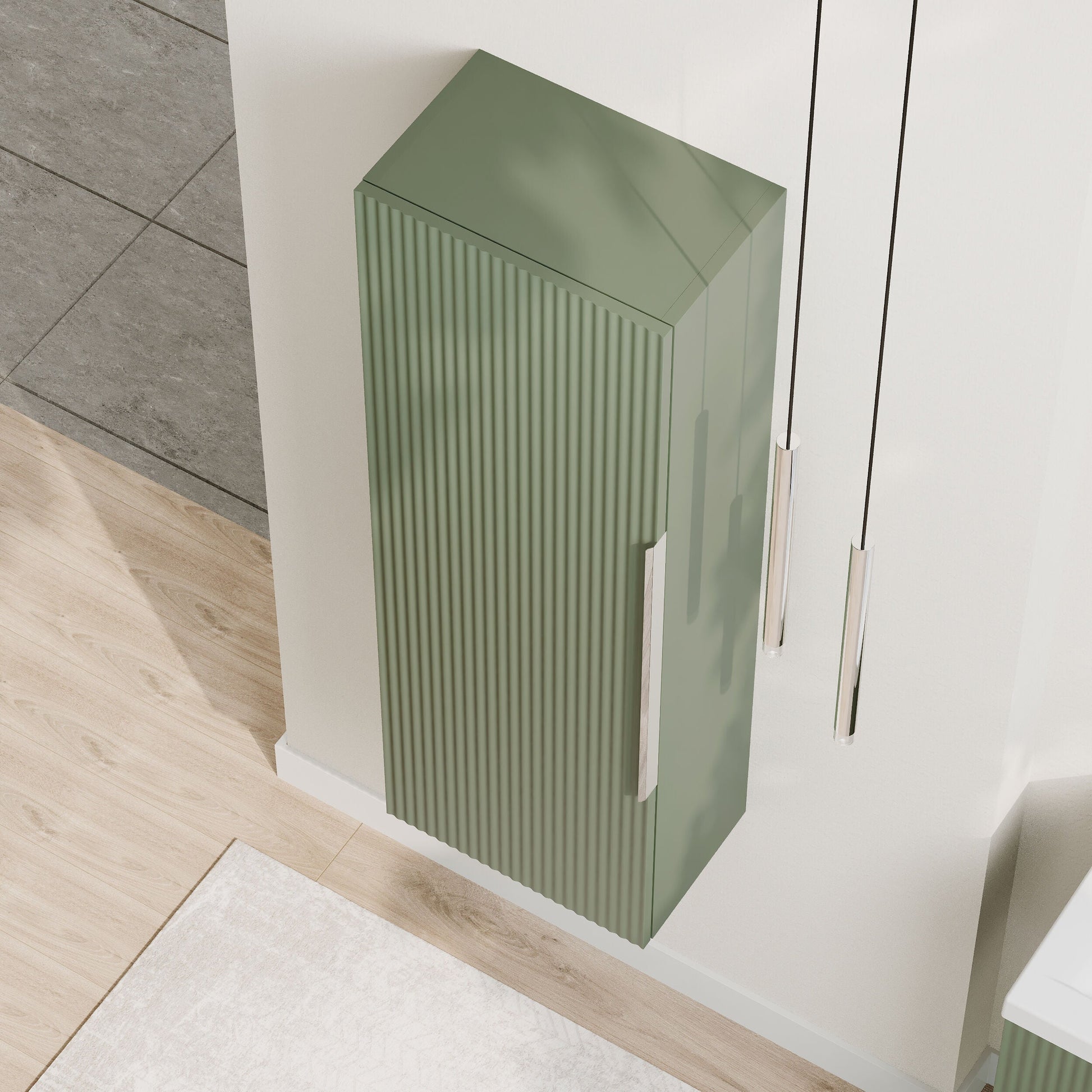 [BFFF862] Tixall Fluted Wall Hung Tall Bathroom Storage Unit, 400mm, Multiple Colours and Handle Options - Lifestyle 2