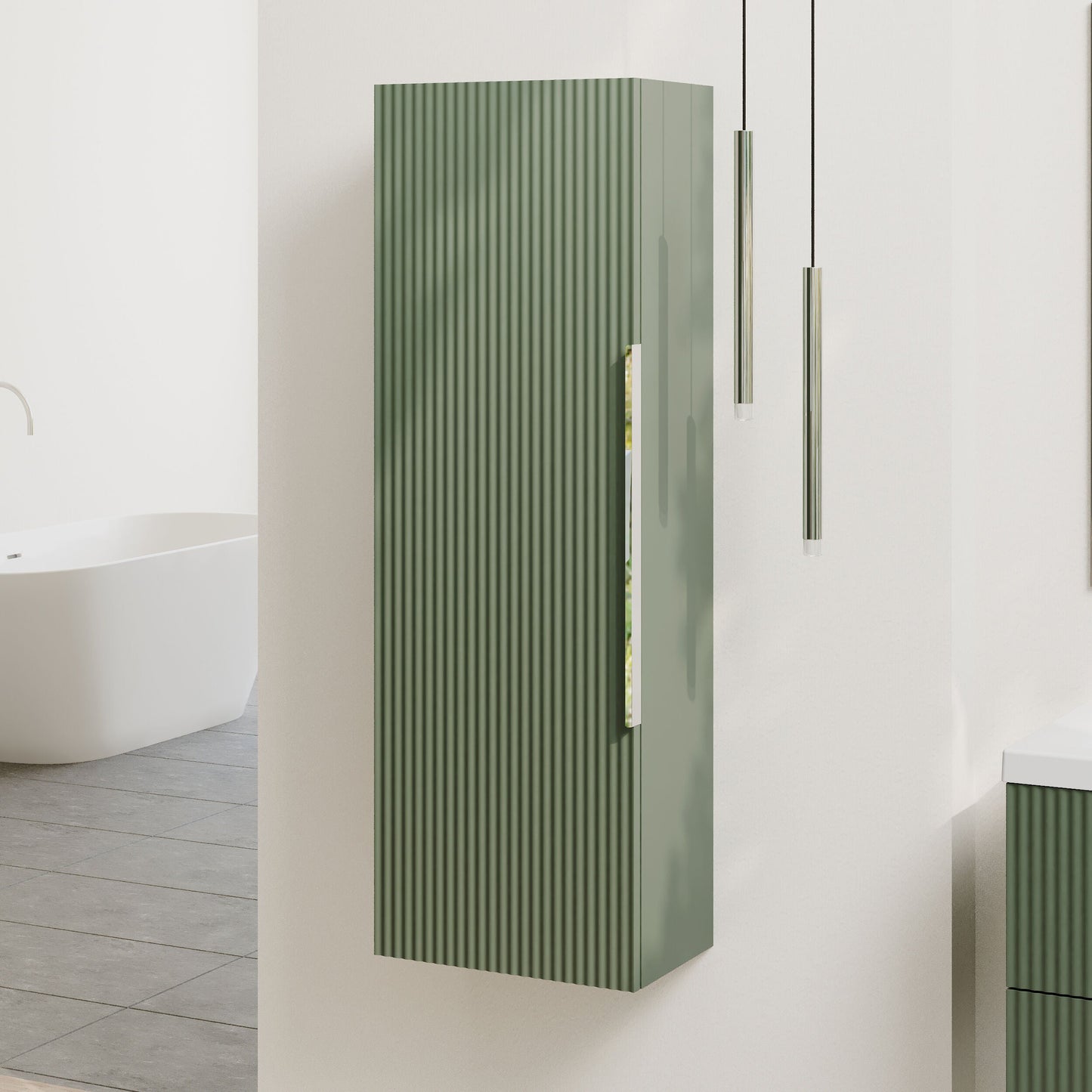 [BFFF862] Tixall Fluted Wall Hung Tall Bathroom Storage Unit, 400mm, Multiple Colours and Handle Options - Lifestyle 3