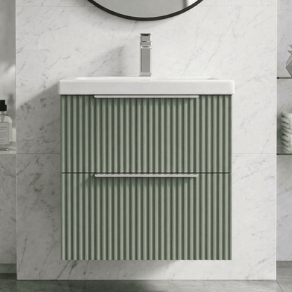 [BFFF892A] Tixall Fluted Front Wall Hung Vanity Basin Unit with Choice of Size, Colour and Handle Options - Silo