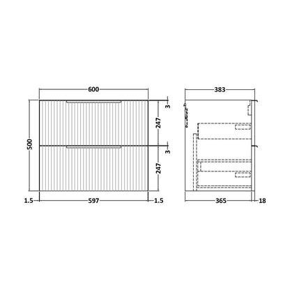 [BFFF893] 600 W/H 2-Drawer Unit - Technical Drawing