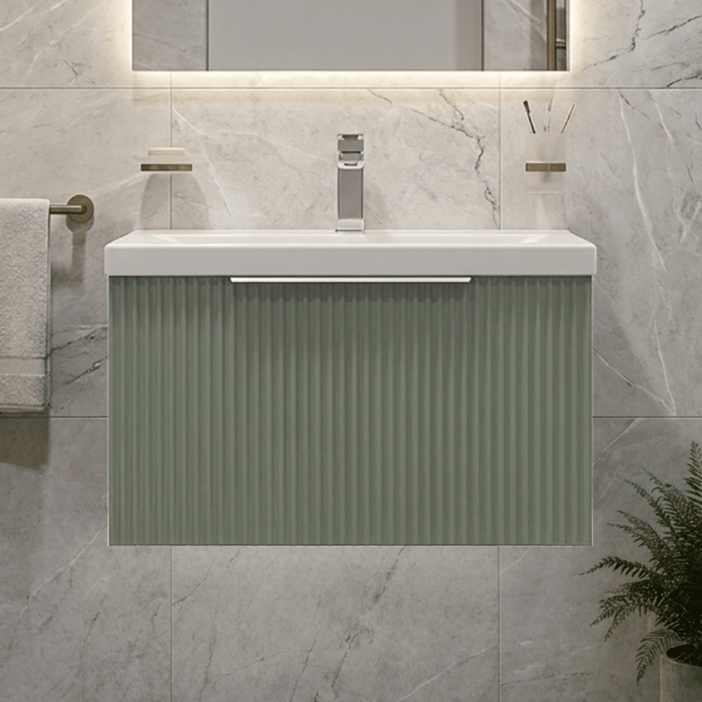 [BFFF894A] Tixall Fluted Front Wall Hung Vanity Basin Unit with Choice of Size, Colour and Handle Options - Silo