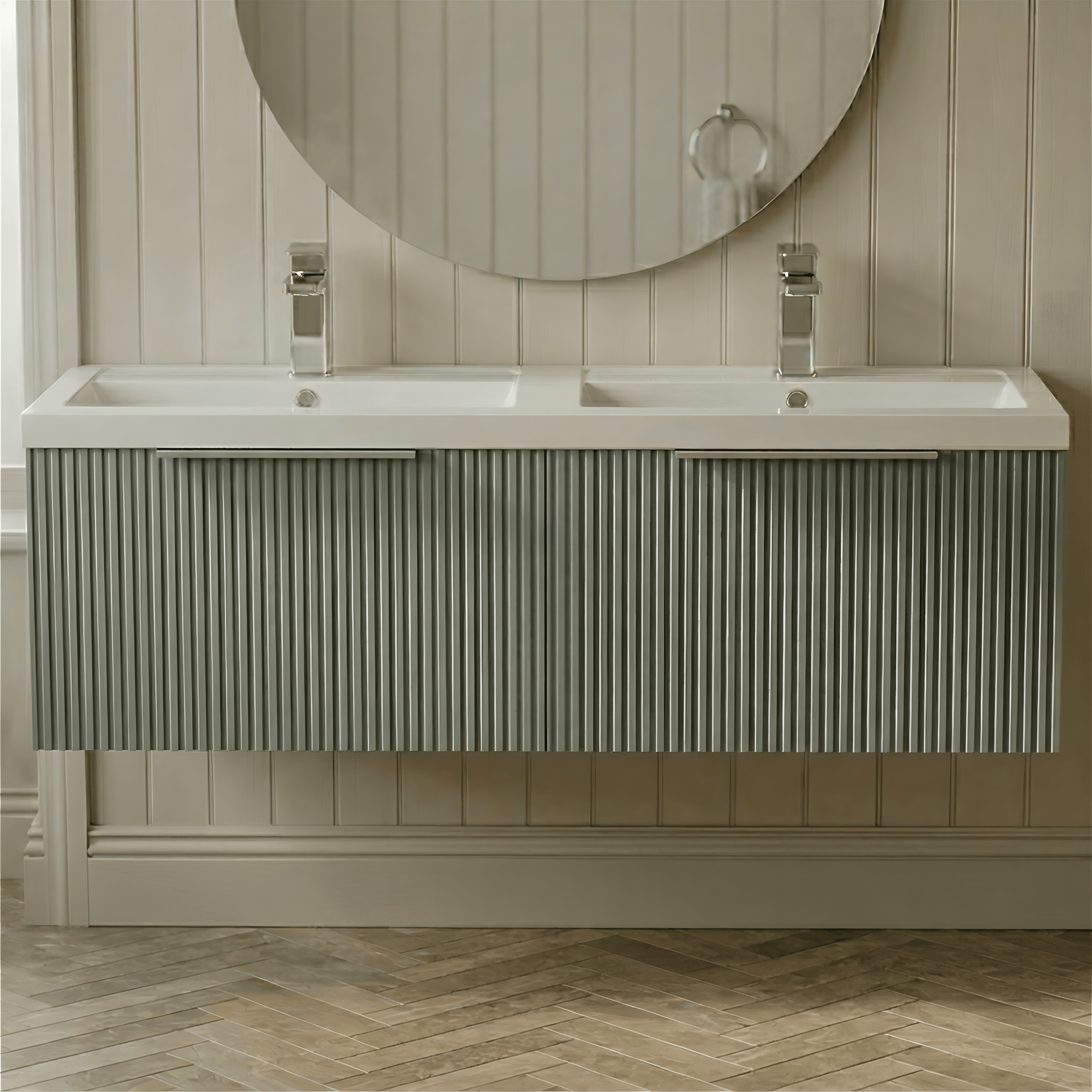 [BFFF894C] Tixall Fluted Front Wall Hung Vanity Basin Unit with Choice of Size, Colour and Handle Options - Silo