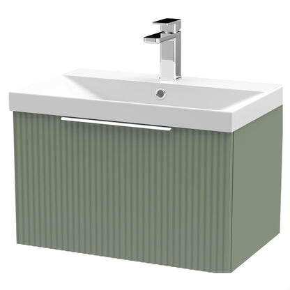 [BFFF894D] Tixall Fluted 1 Drawer Wall Hung Vanity Unit with Thin Edge Basin, Satin Green, 600mm - Cutout