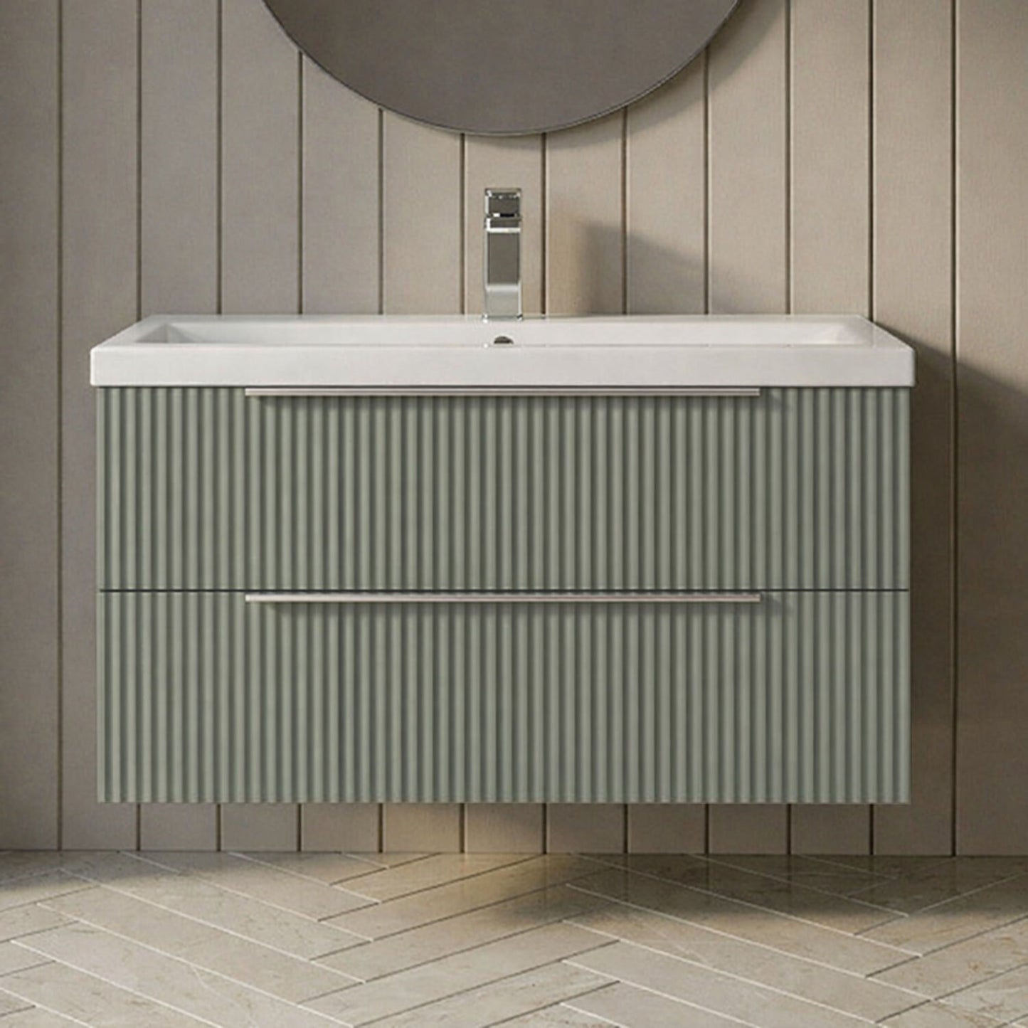[BFFF895A] Tixall Fluted Front Wall Hung Vanity Basin Unit 800mm - 2 Drawer - Silo
