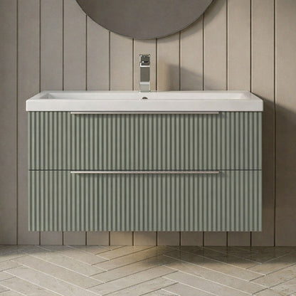 [BFFF895A] Tixall Fluted Front Wall Hung Vanity Basin Unit 800mm - 2 Drawer - Silo