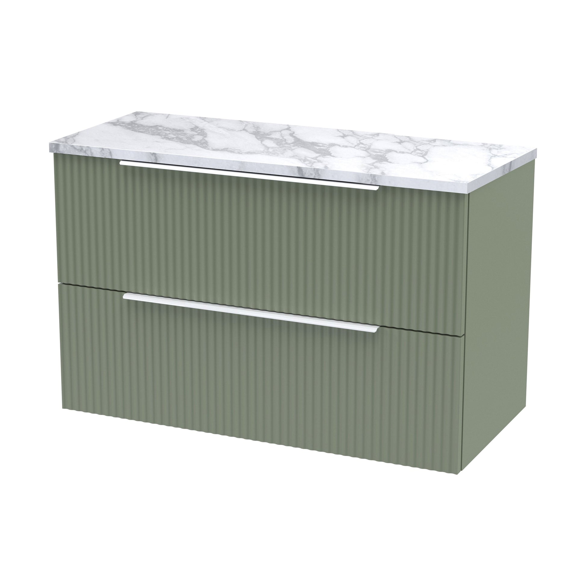 [BFFF895LCM] Tixall Fluted 2 Drawer Wall Hung Vanity Unit with Laminate Worktop, Satin Green, 800mm - Cutout