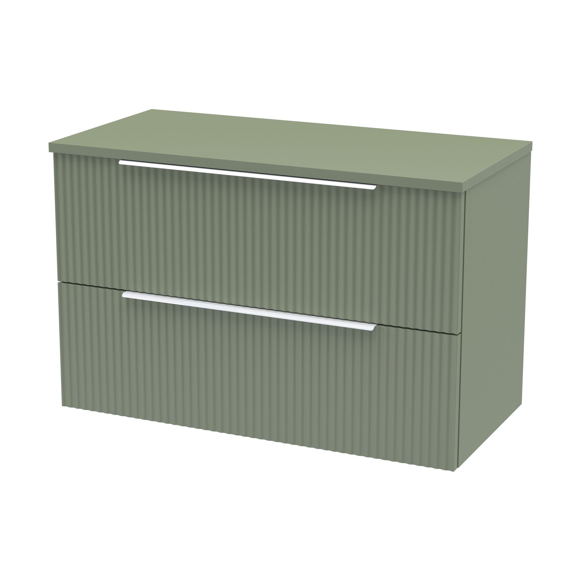 [BFFF895W] Tixall Fluted 2 Drawer Wall Hung Vanity Unit with Worktop, Satin Green, 800mm - Cutout