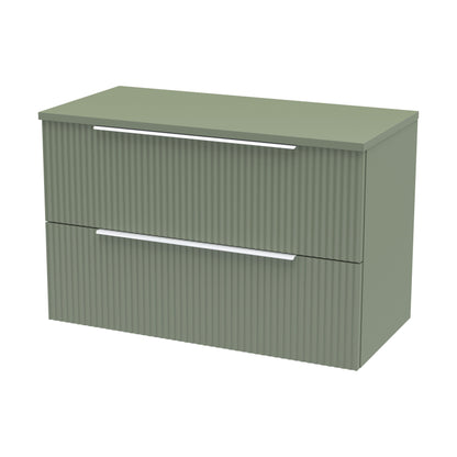 [BFFF895W] Tixall Fluted 2 Drawer Wall Hung Vanity Unit with Worktop, Satin Green, 800mm - Cutout
