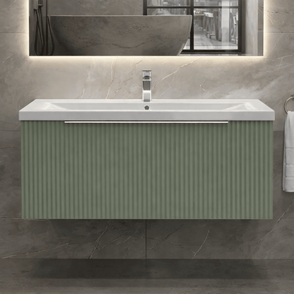 [BFFF896A] Tixall Fluted Front Wall Hung Vanity Basin Unit with Choice of Size, Colour and Handle Options - Silo