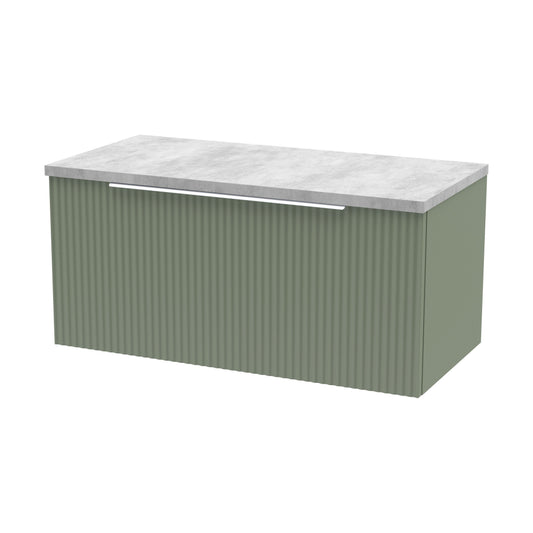 [BFFF896LBG] Tixall Fluted 1 Drawer Wall Hung Vanity Unit with Laminate Worktop, Satin Green, 800mm - Cutout