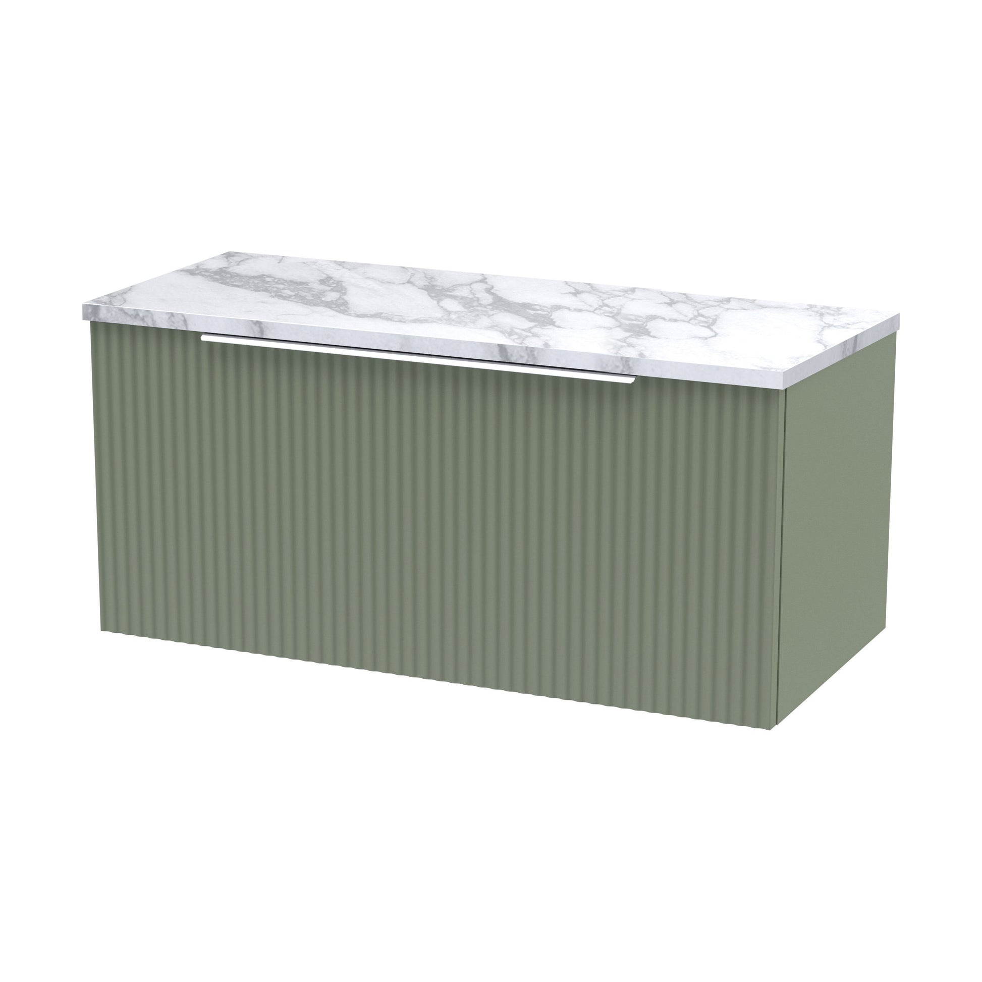 [BFFF896LCM] Tixall Fluted 1 Drawer Wall Hung Vanity Unit with Laminate Worktop, Satin Green, 800mm - Cutout