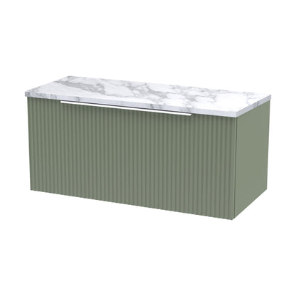 [BFFF896LCM] Tixall Fluted 1 Drawer Wall Hung Vanity Unit with Laminate Worktop, Satin Green, 800mm - Cutout
