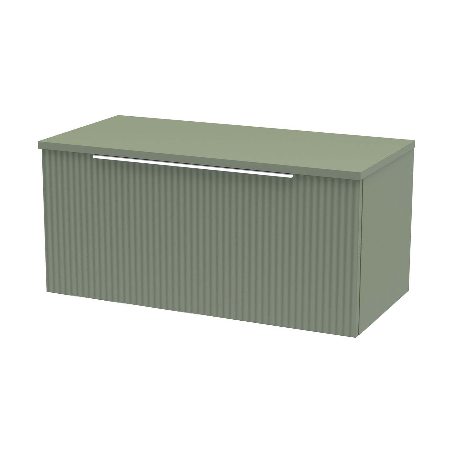[BFFF896W] Tixall Fluted 1 Drawer Wall Hung Vanity Unit with Worktop, Satin Green, 800mm - Cutout