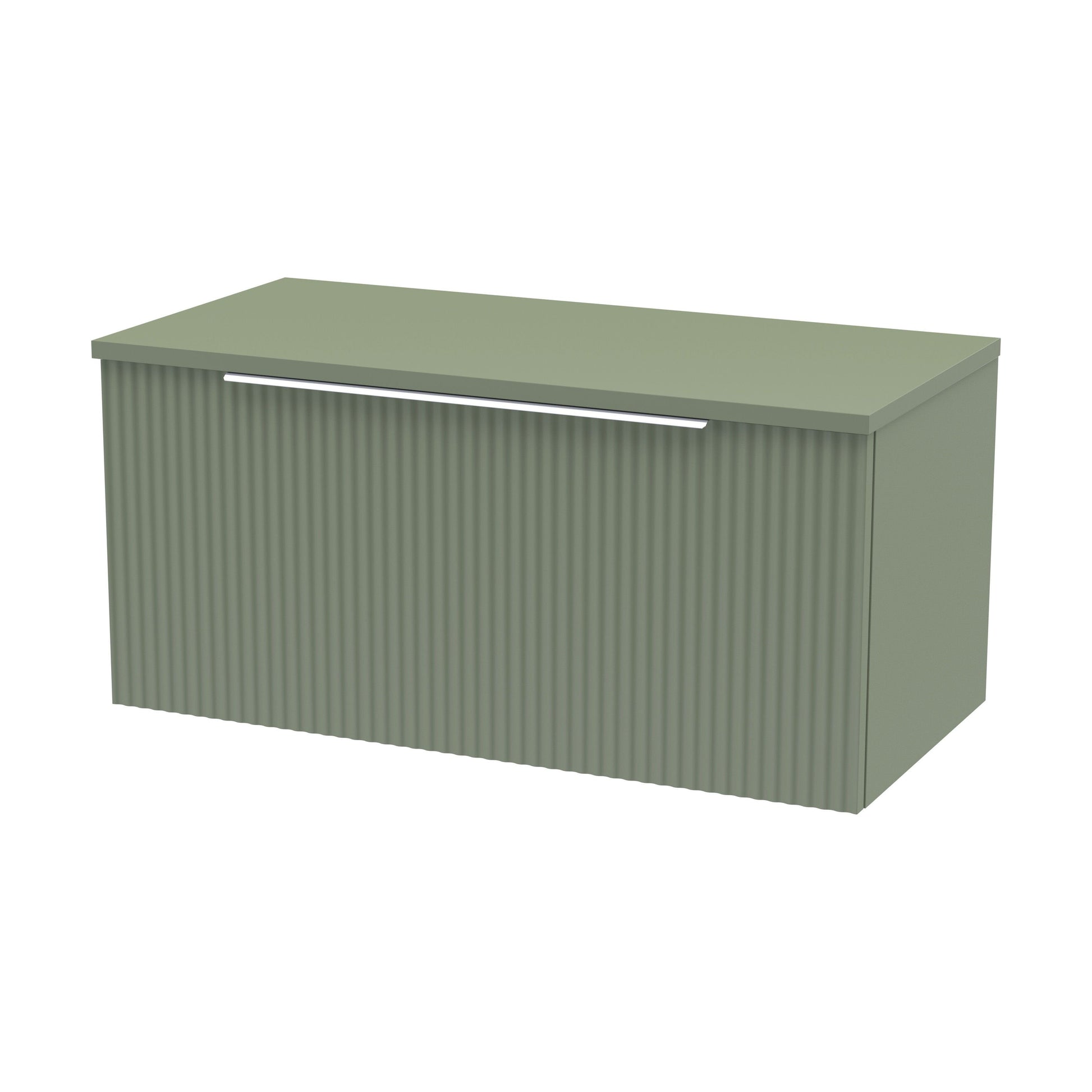 [BFFF896W] Tixall Fluted 1 Drawer Wall Hung Vanity Unit with Worktop, Satin Green, 800mm - Cutout