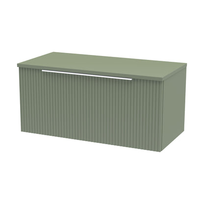 [BFFF896W] Tixall Fluted 1 Drawer Wall Hung Vanity Unit with Worktop, Satin Green, 800mm - Cutout