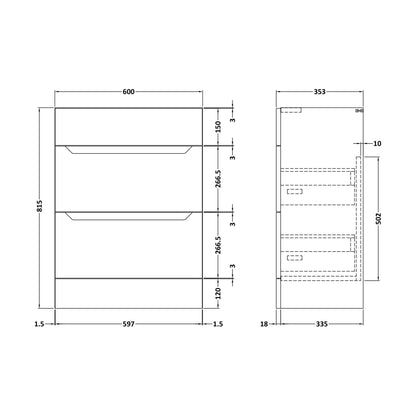 [BFFFA1410] 600 Drawer Unit (335) Handless - Technical Drawing