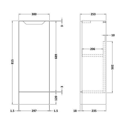 [BFFFA1481] 300 Base Unit (235) Handless - Technical Drawing