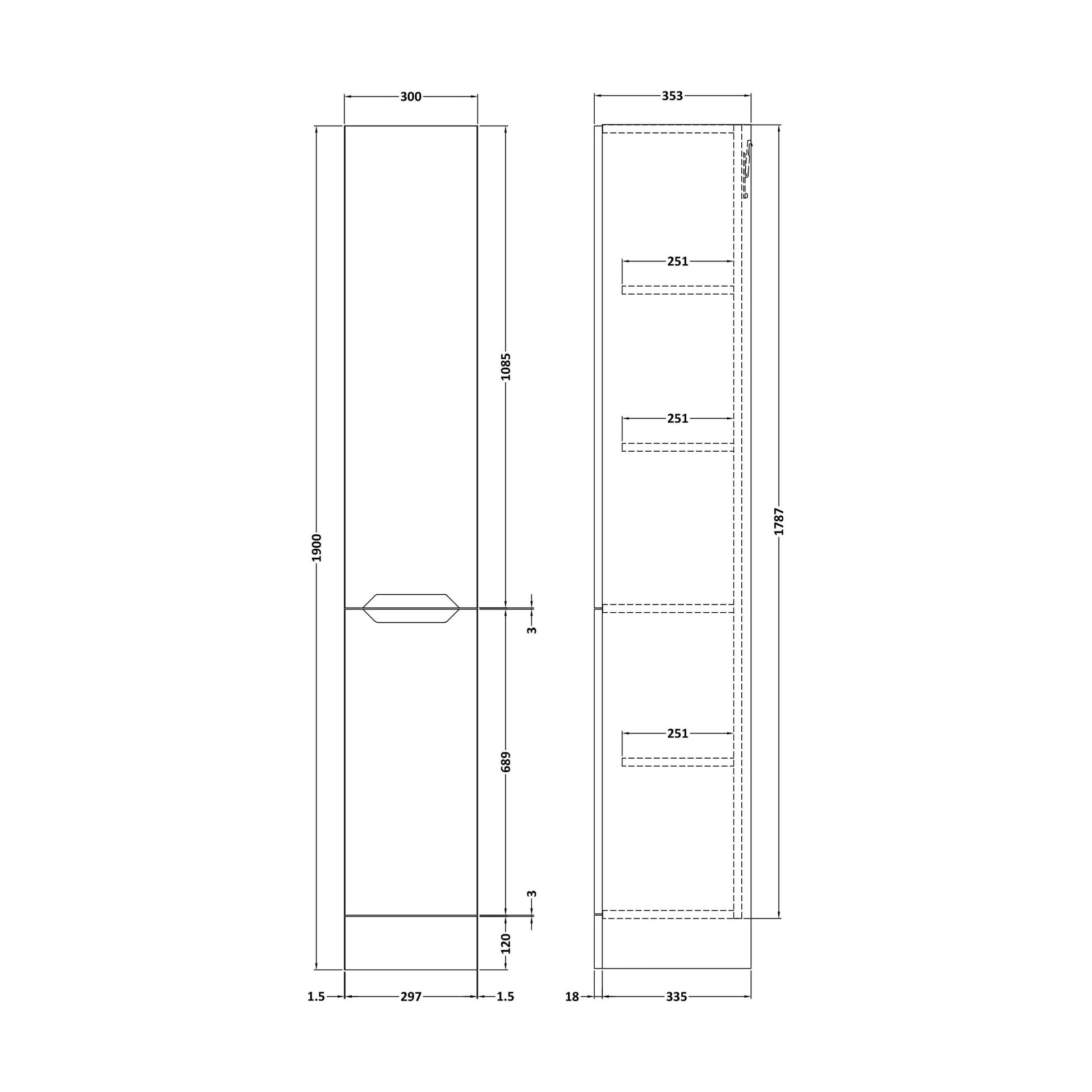[BFFFA163] 300 Tall Unit (335) Handless - Technical Drawing