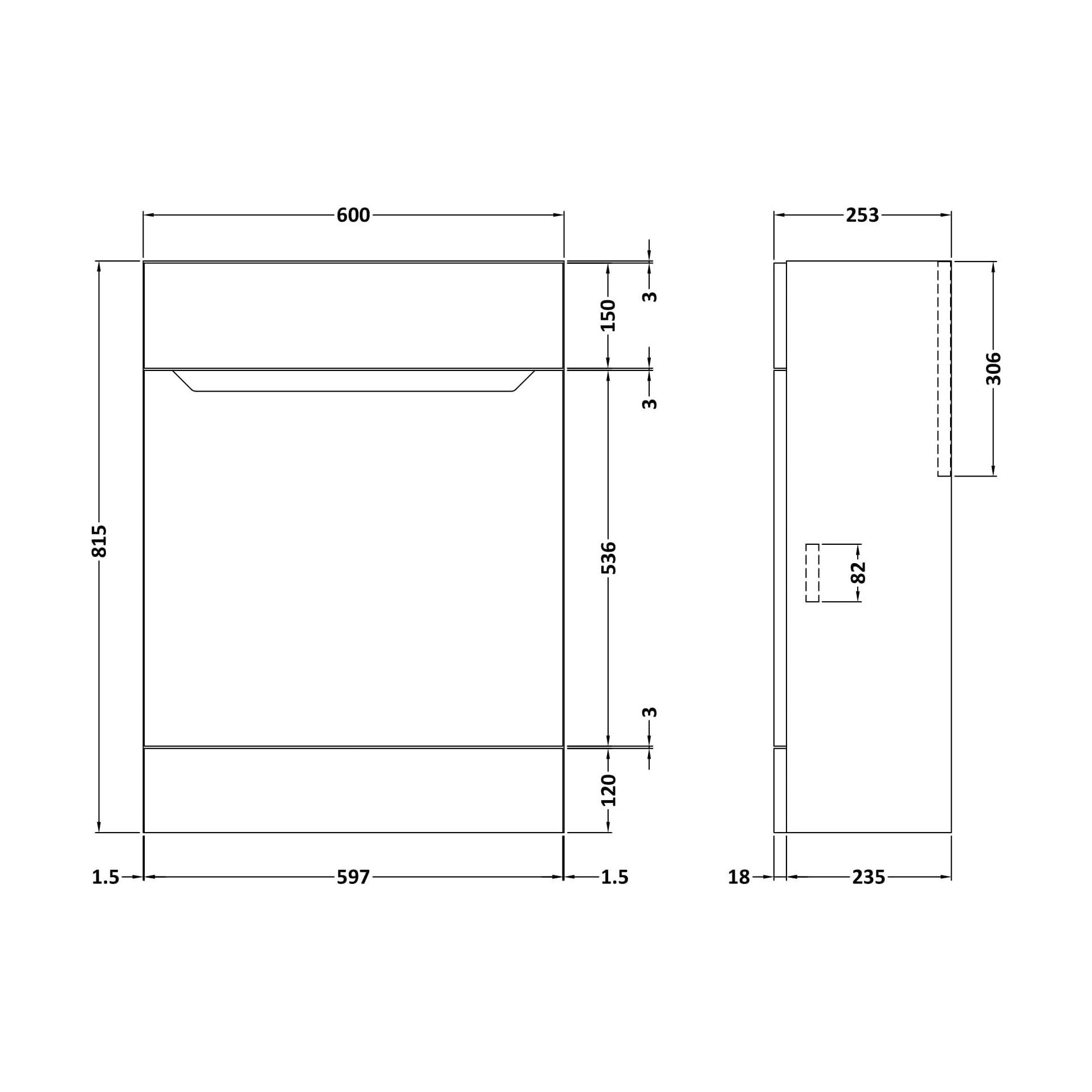 [BFFFA1847] 600 Wc Unit (235) Handless - Technical Drawing