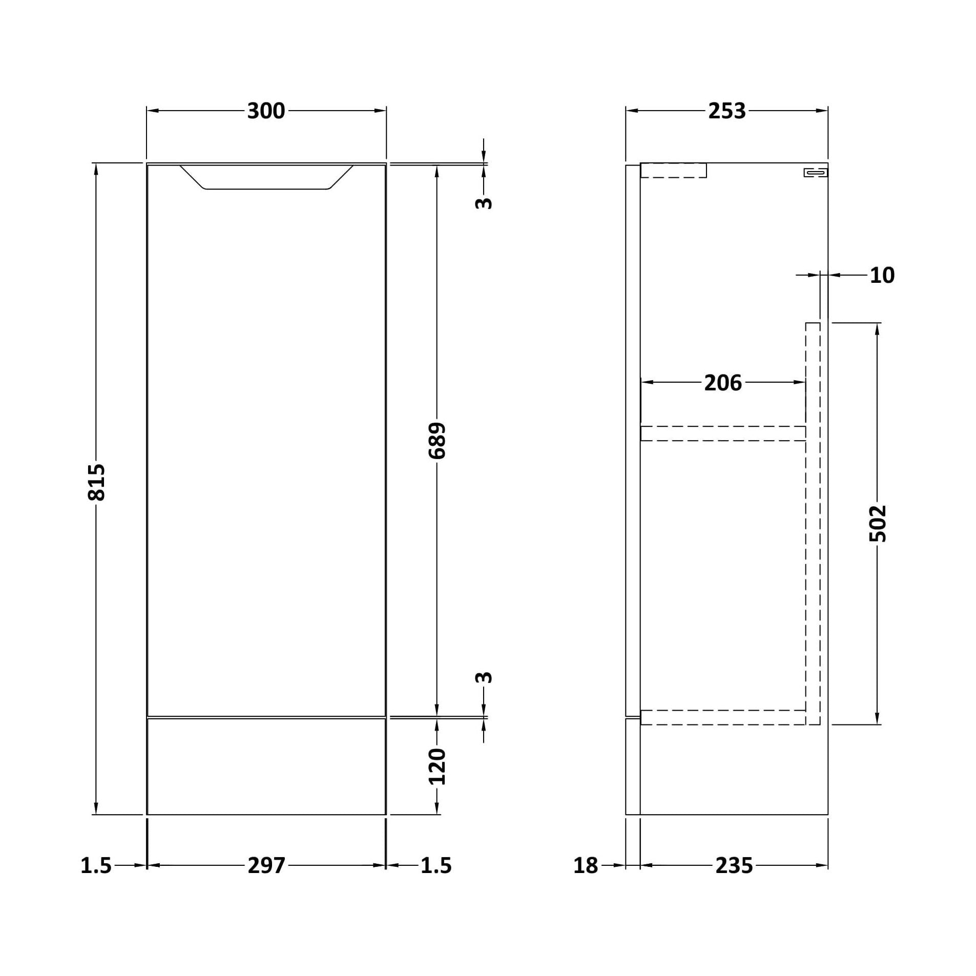 [BFFFA1881] 300 Base Unit (235) Handless - Technical Drawing