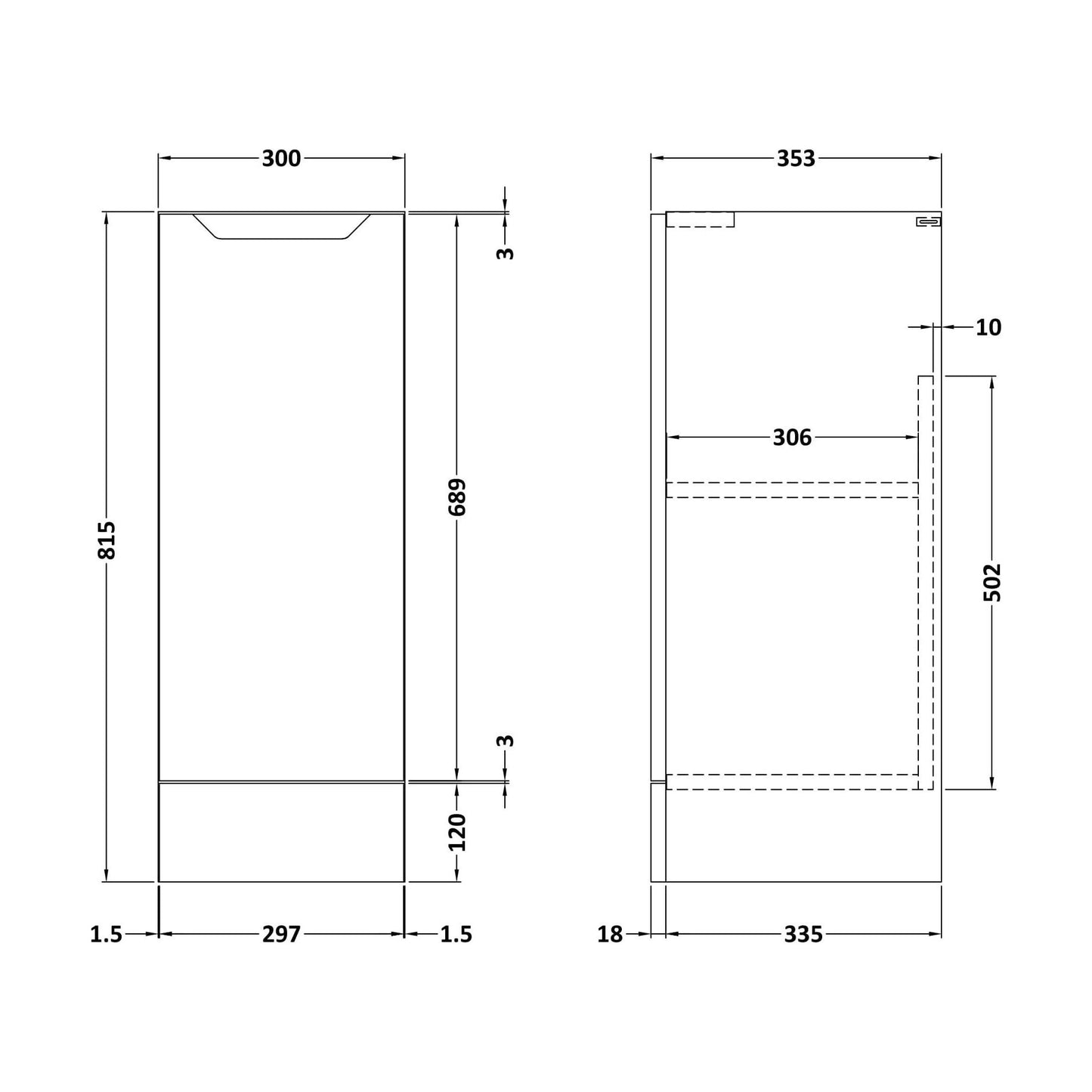 [BFFFA1882] 300 Base Unit (335) Handless - Technical Drawing